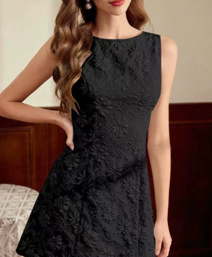 Floral Jacquard Sleeveless Dress French Minimalist Style Women's Summer Dress