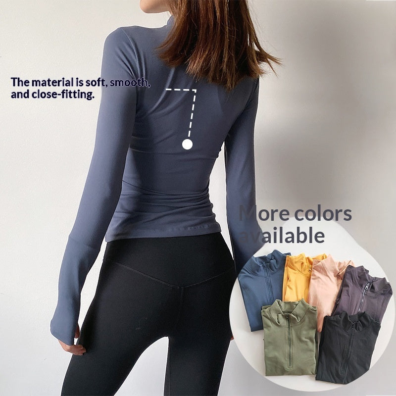 Half-zip Tight-fitting Sports T-shirt Womens Yoga Wear Ladies Long
