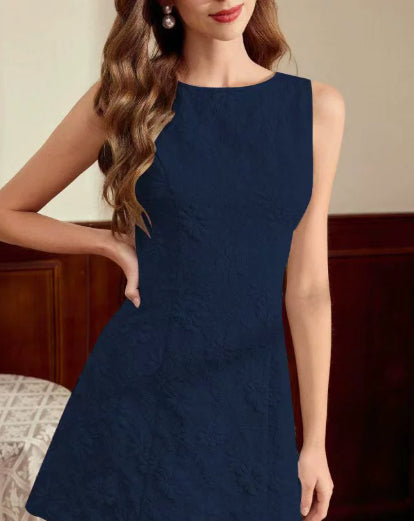 Floral Jacquard Sleeveless Dress French Minimalist Style Women's Summer Dress