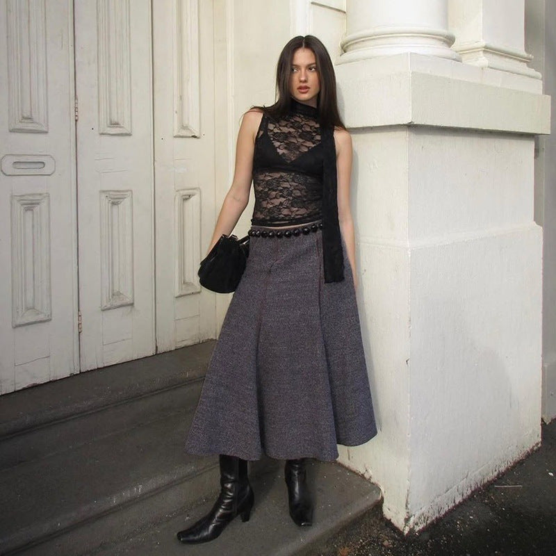 Womens Sleeveless Solid-Color Jacquard Sheer Ribbon Tank Top