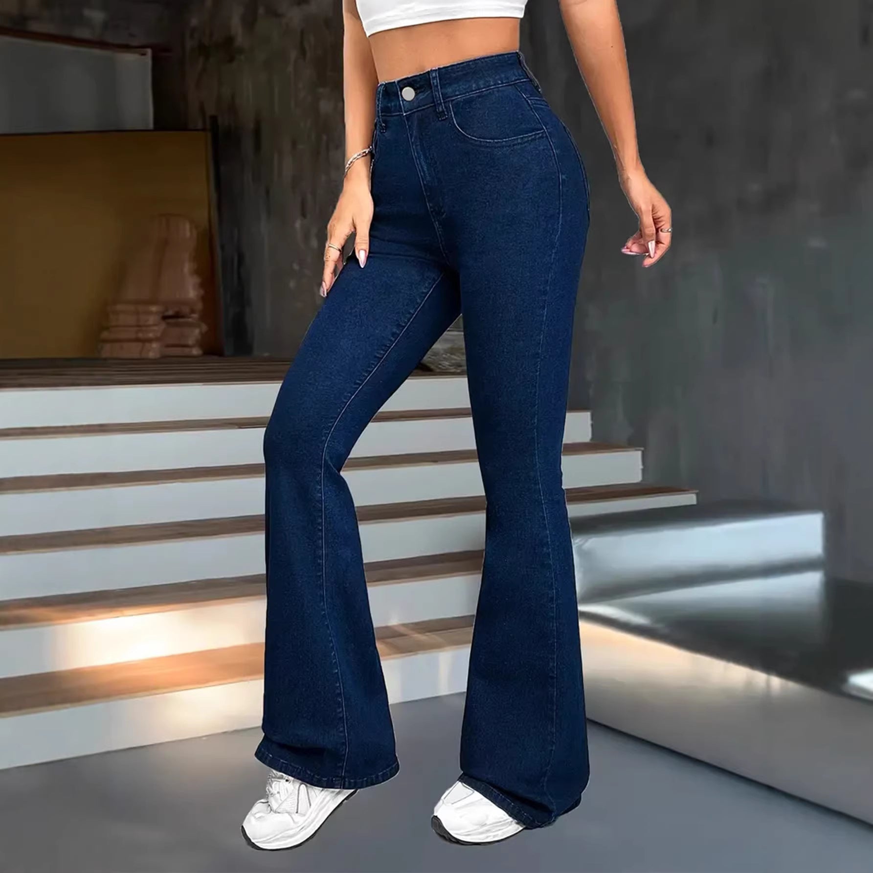 Minimalist Dark Blue Pants With Multiple Design Details