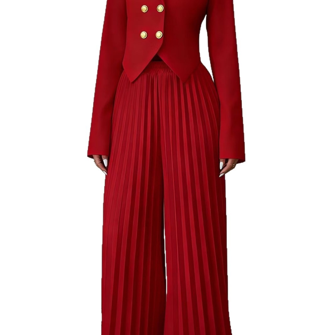 Fashionable Pleated Culotte Two-Piece Pants Set For Women