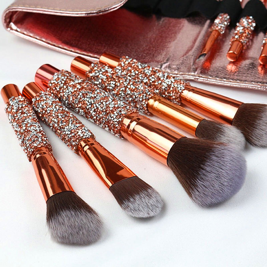 10Pcs Luxury Makeup Brush Set Diamond Rivet Handle Design Crystal Makeup Brush