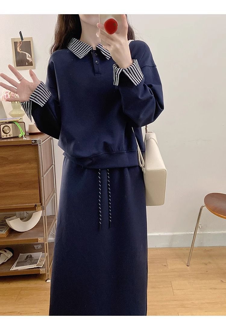 Large Size Gray False Two-piece skirt