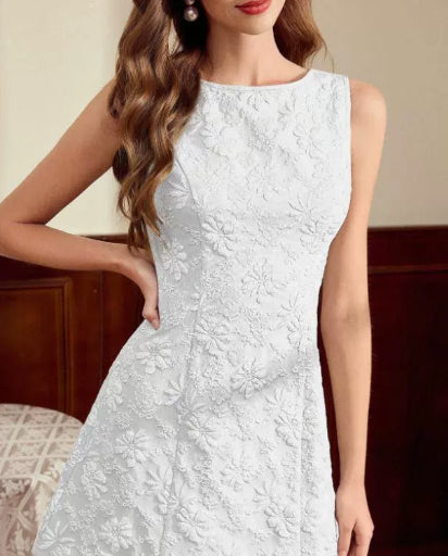 Floral Jacquard Sleeveless Dress French Minimalist Style Women's Summer Dress