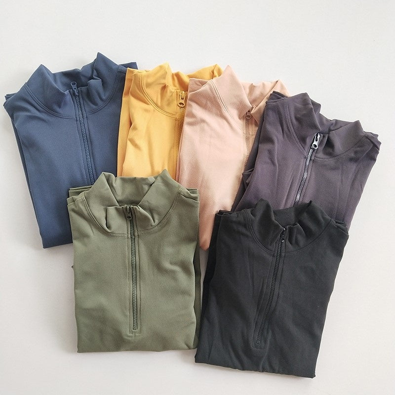 Half-zip Tight-fitting Sports T-shirt Womens Yoga Wear Ladies Long