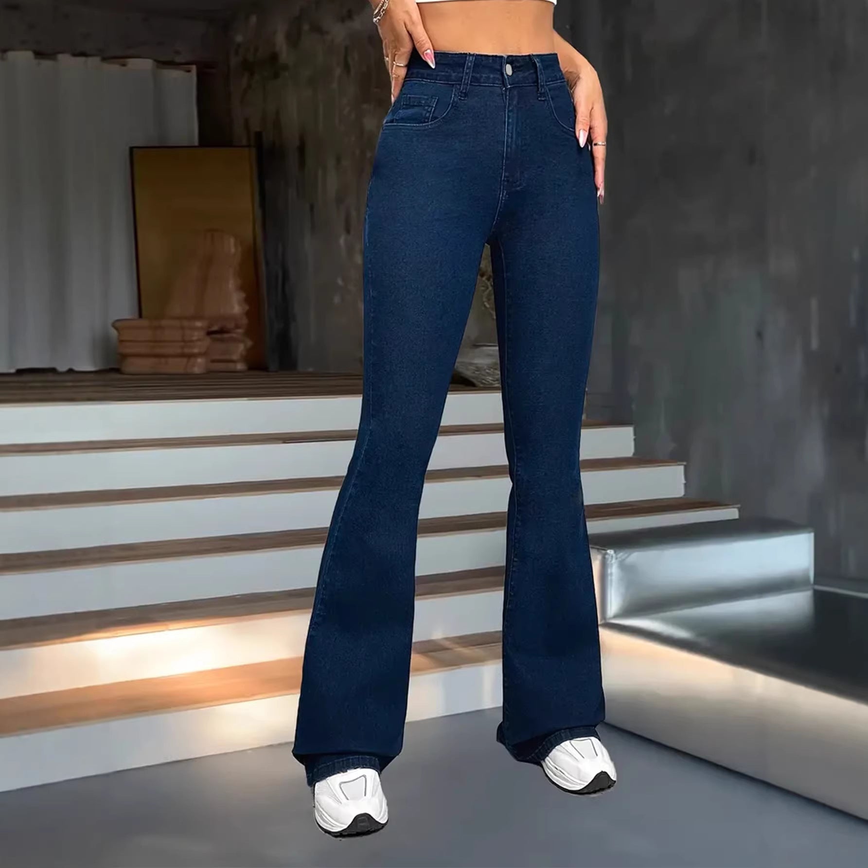 Minimalist Dark Blue Pants With Multiple Design Details