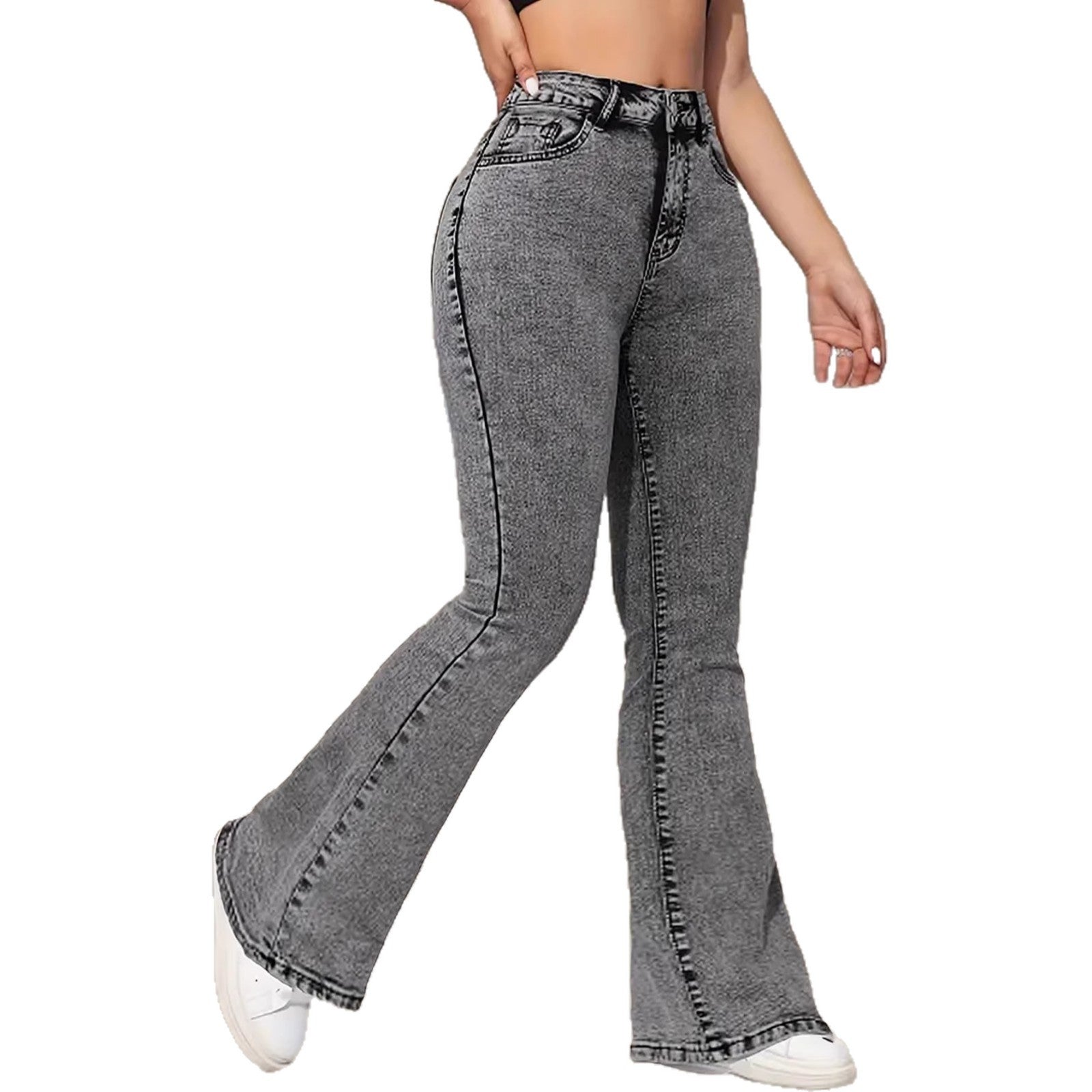 Mid-rise Denim Flared Pants With A Versatile Design