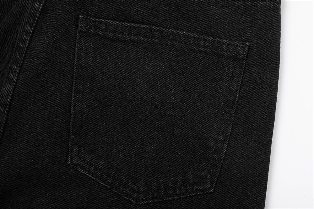 Line Embroidery Straight Jeans Men