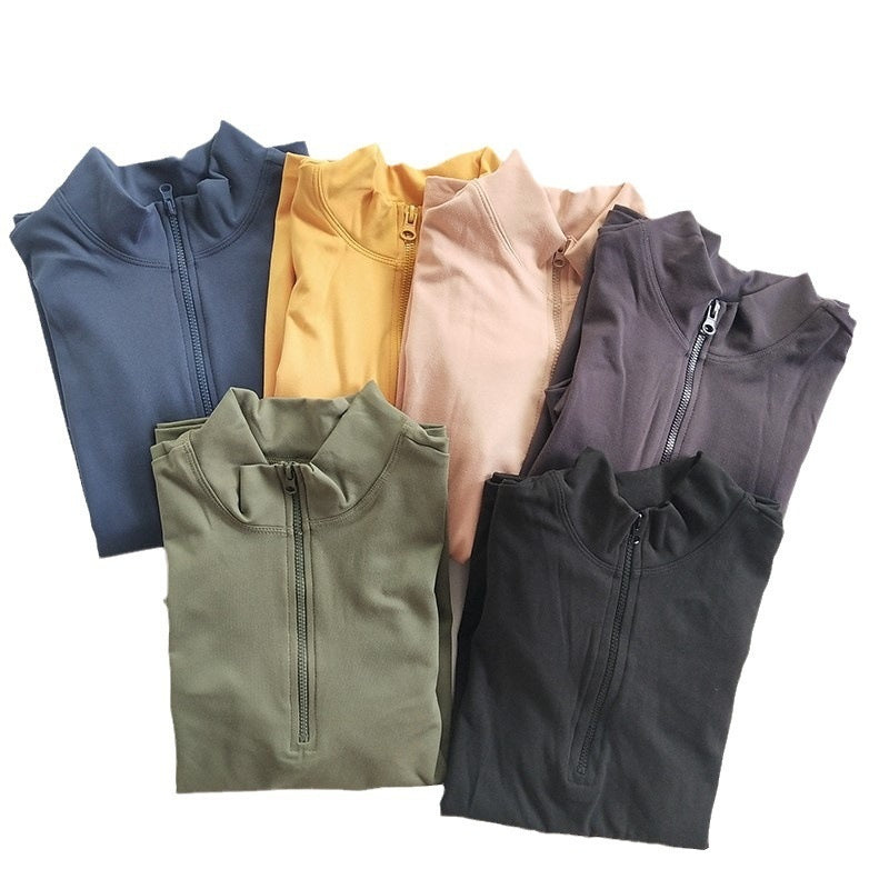 Half-zip Tight-fitting Sports T-shirt Womens Yoga Wear Ladies Long