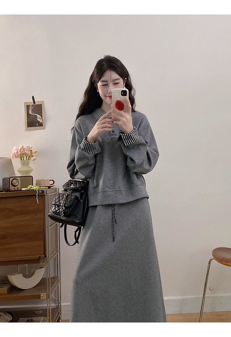 Large Size Gray False Two-piece skirt