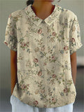 Women's Printed Lapel Short-Sleeve Top