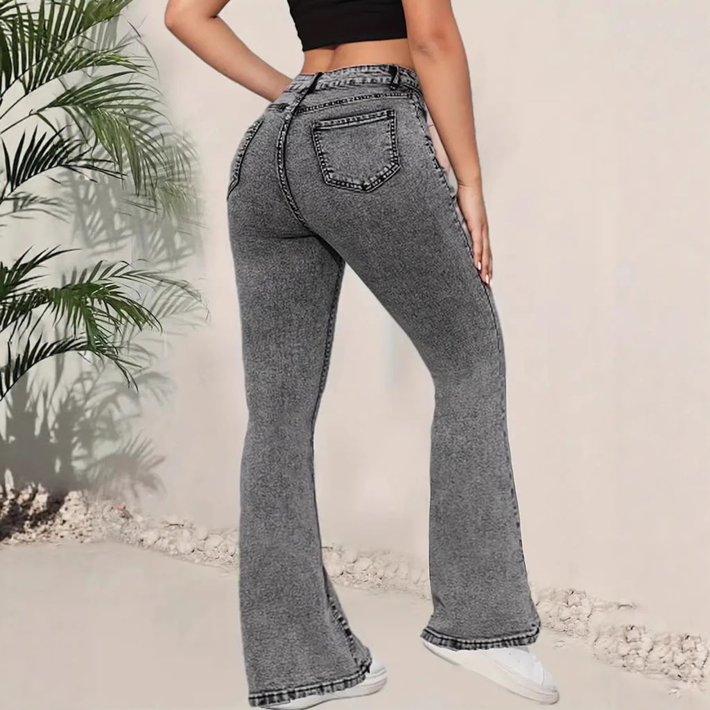 Mid-rise Denim Flared Pants With A Versatile Design