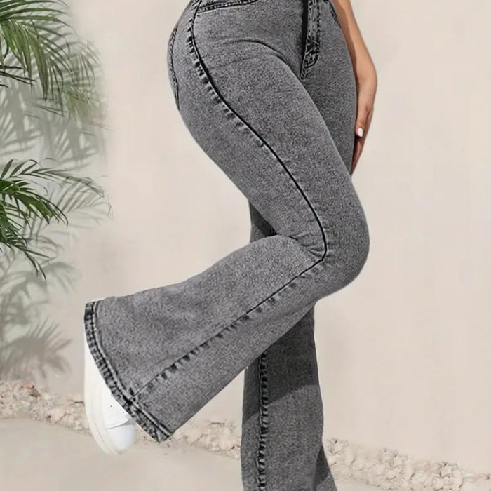 Mid-rise Denim Flared Pants With A Versatile Design