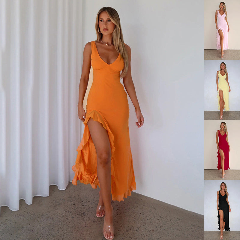 Women's Ruffles Split Dress